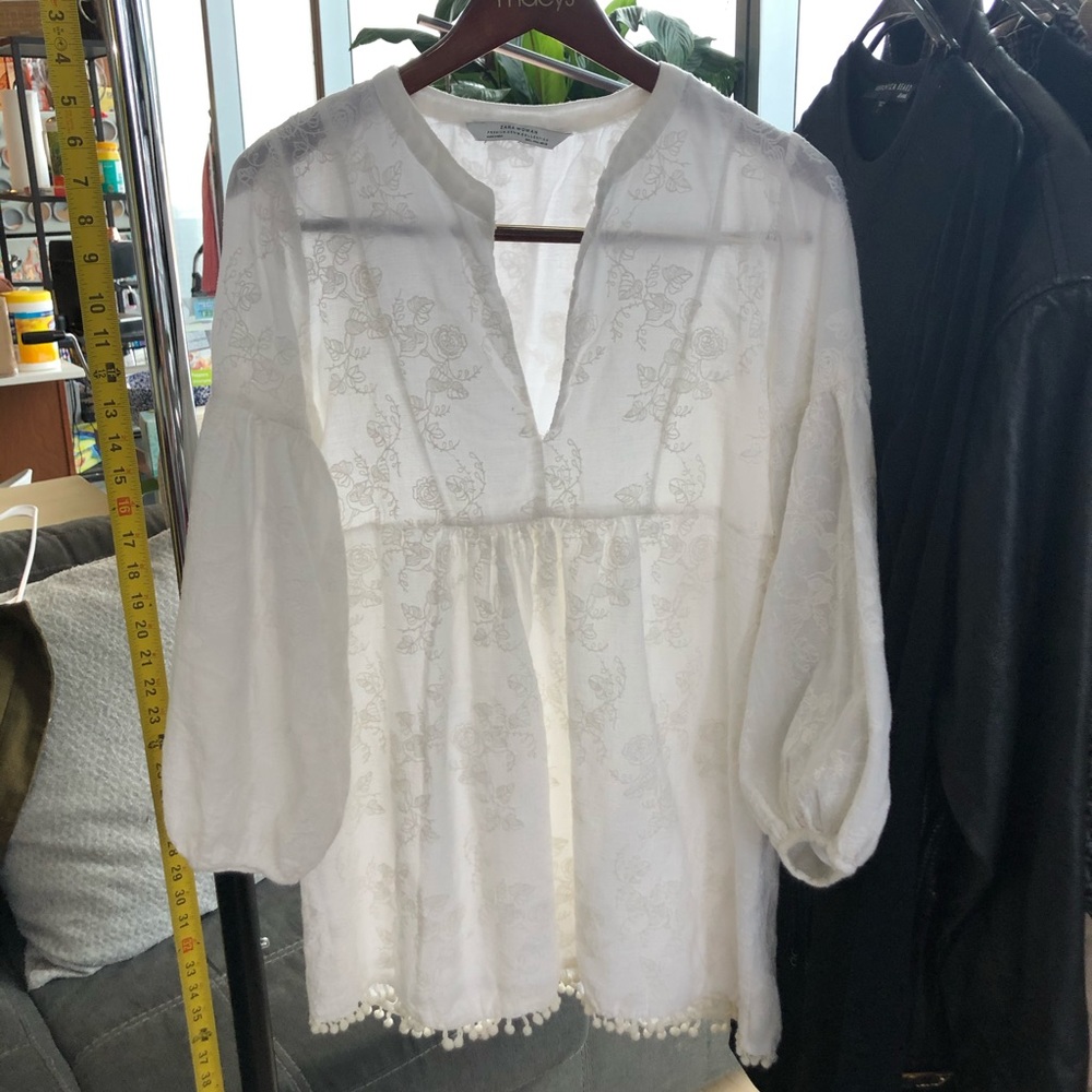 ZARA White Mono Embroidered Dress